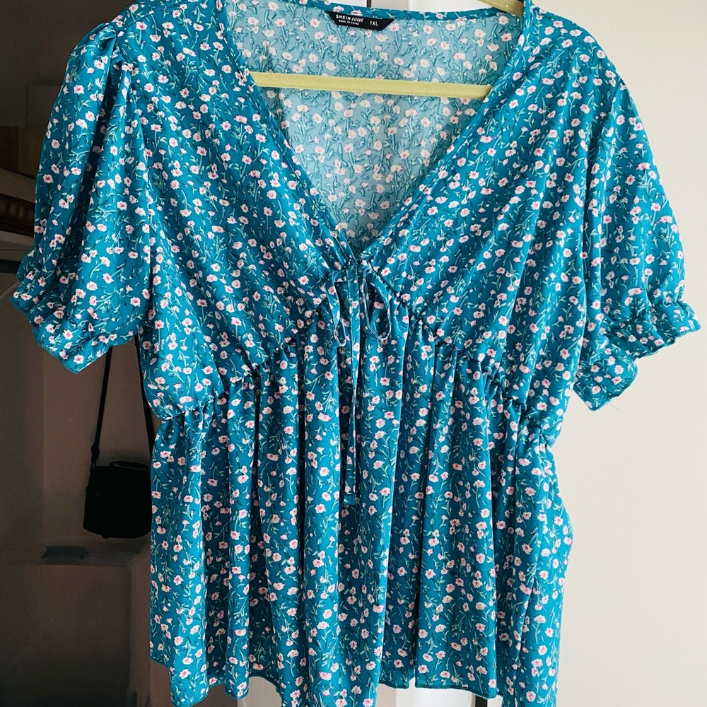 Bright Teal Peplum Plus Blouse